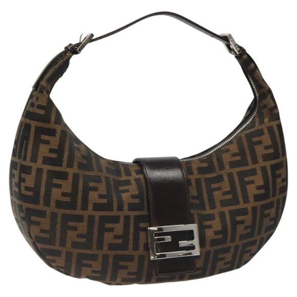 FENDI Zucca Canvas Croissant Shoulder Bag Black Brown Auth yk17081AV - Picture 1 of 16